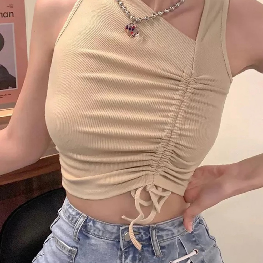 TOPSFORDAYS Johannah Ribbed Pull String Tank Top Beige - Picture 4 of 5